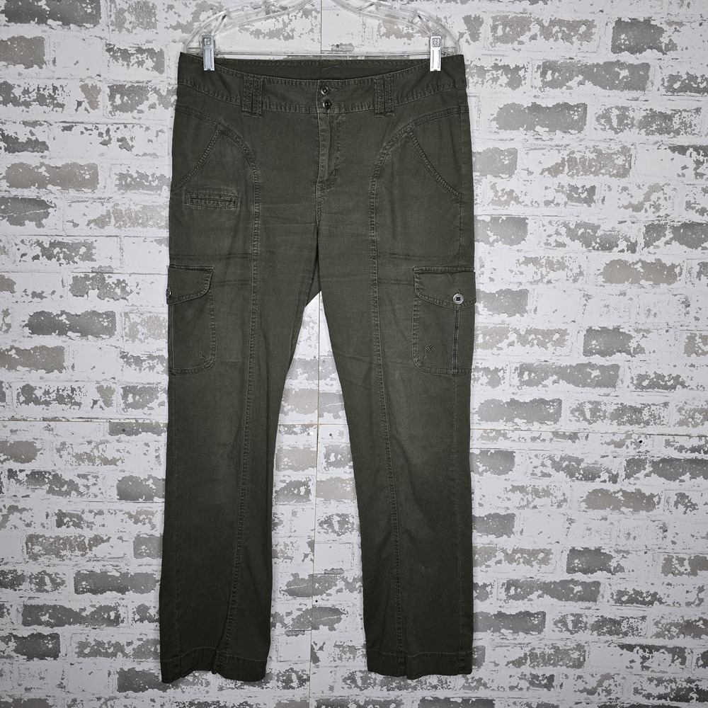 Columbia Women 10 Military Green Cotton Stretch Cargo Pants Hiking Trail 33"x30"